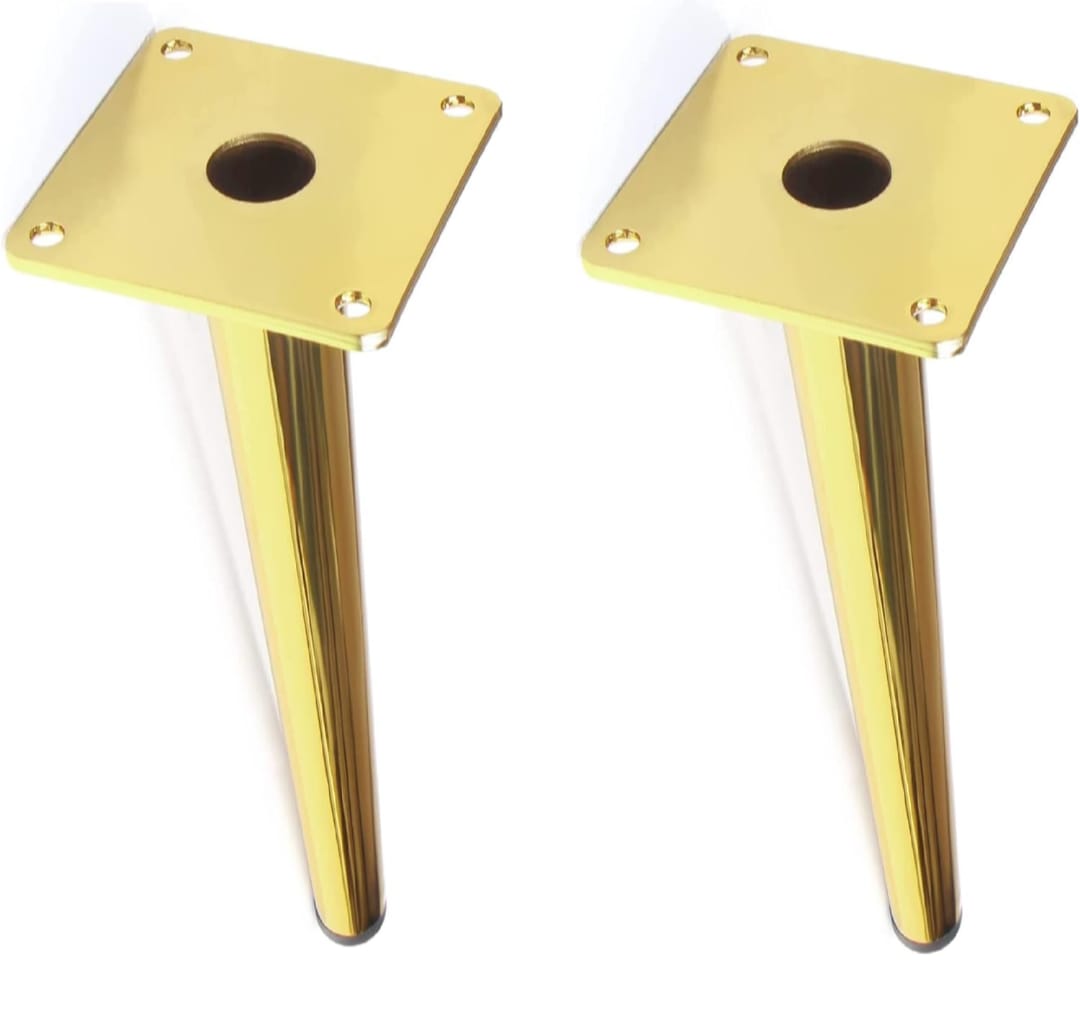 Zohra Hardware Glossy Gold Cone Sofa Legs - Durable Heavy-Duty Set of 4 (Slant)