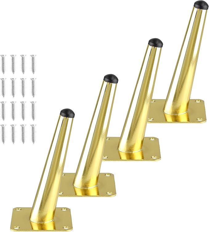 Zohra Hardware Glossy Gold Cone Sofa Legs - Durable Heavy-Duty Set of 4 (Slant)