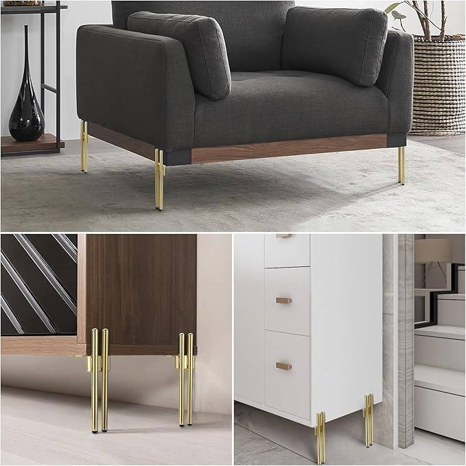 Zohra Hardware 6" + 2" H shape Gold Metal Furniture Legs – 4PC Set