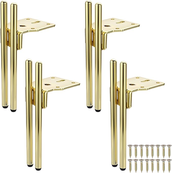Zohra Hardware 6" + 2" H shape Gold Metal Furniture Legs – 4PC Set