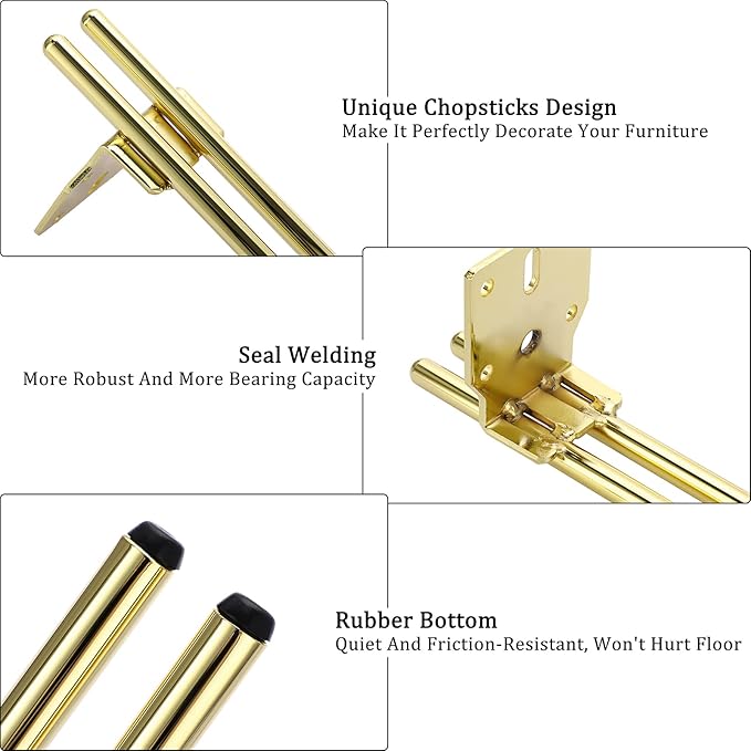 Zohra Hardware 6" + 2" H shape Gold Metal Furniture Legs – 4PC Set