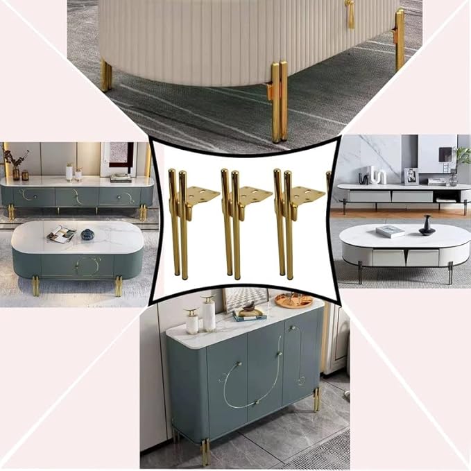 Zohra Hardware 6" + 2" H shape Gold Metal Furniture Legs – 4PC Set