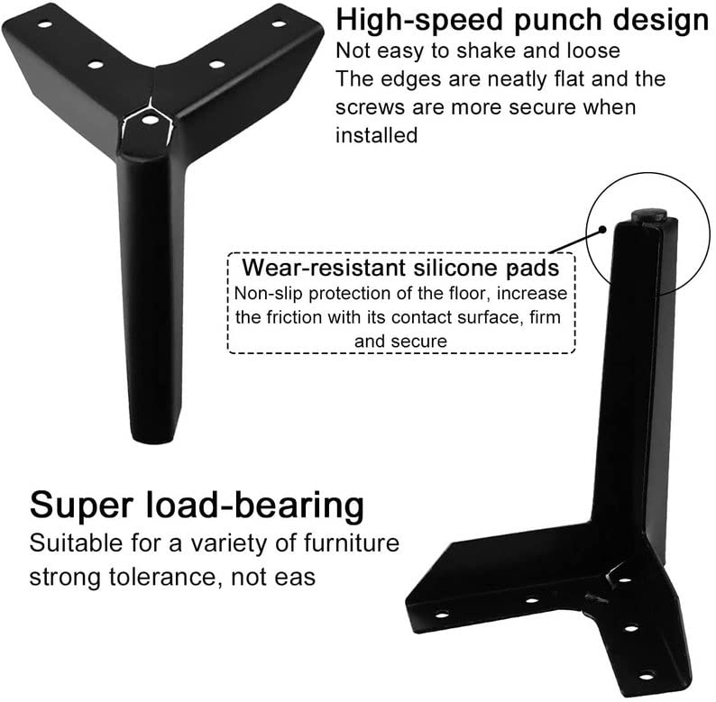 Zohra Hardware 4.5" Y shaped Black Metal Furniture Legs – Pack of 4