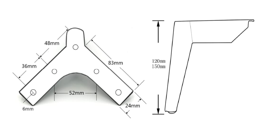 Zohra Hardware 4.5" Y shaped Black Metal Furniture Legs – Pack of 4